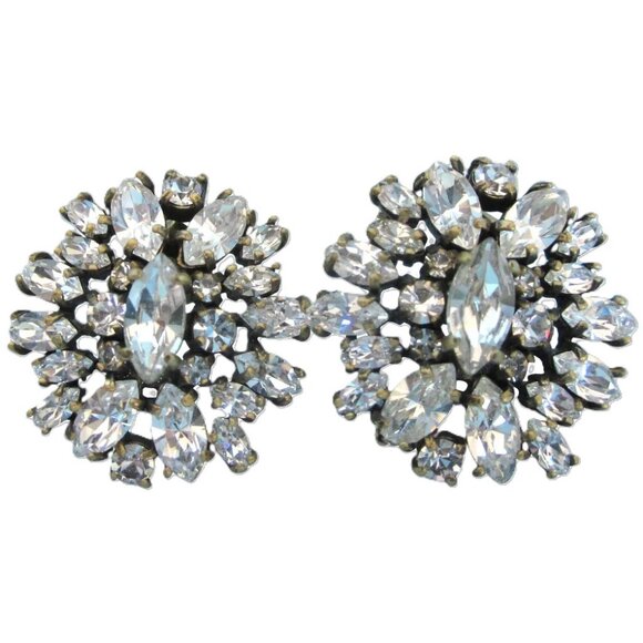 Earrings Glamour Cluster Crystals Rhinestones Post Style Vintage Style J Crew - Picture 5 of 5
